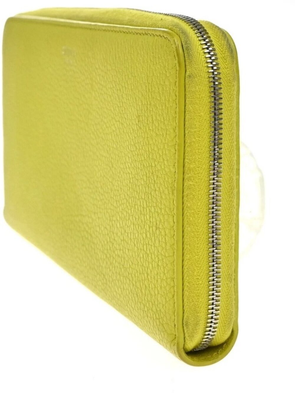CELINE Logo Zip Around Long Wallet Purse Leather Yellow SHW Italy 66YH956 - Picture 2 of 14